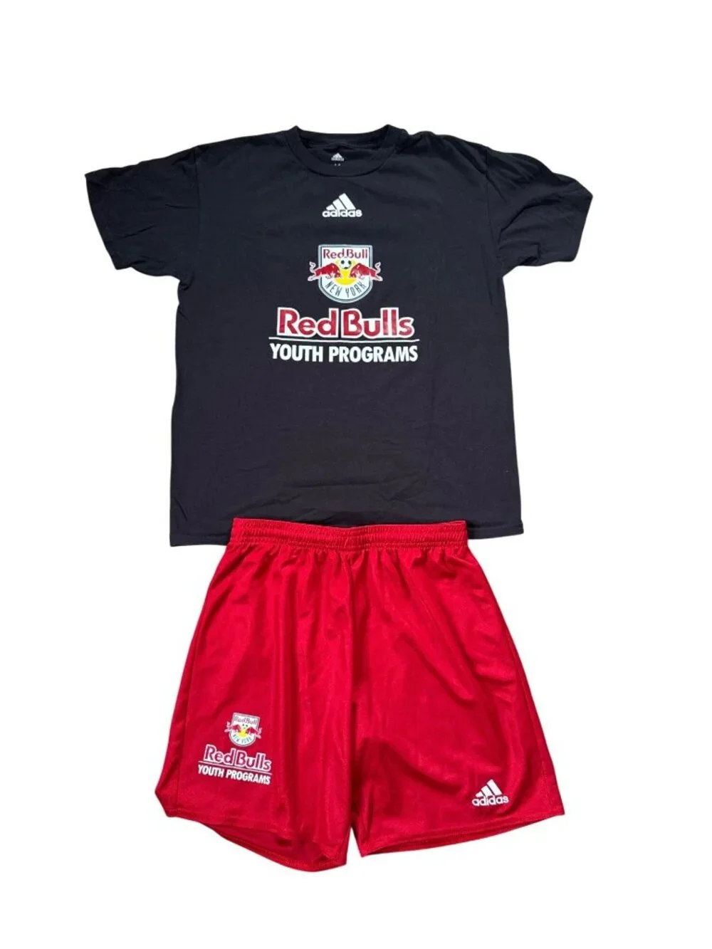 Adidas New York Red Bulls Youth Programs Black Tee & Red Shorts Set Size M
